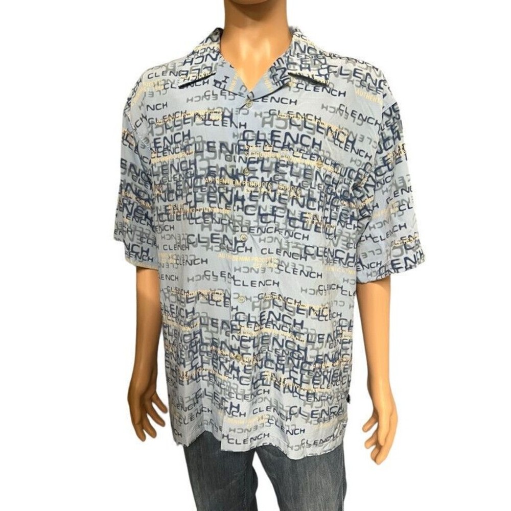 Clench Jeans Blue Clench All Over Print Button Up Shirt Mens Size XL